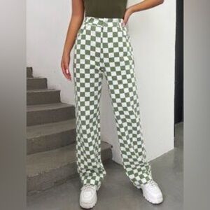 SHEIN green checkered jeans